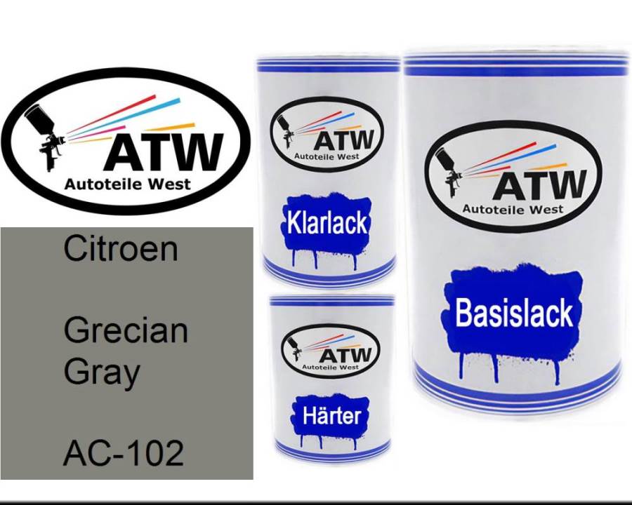 Citroen, Grecian Gray, AC-102: 500ml Lackdose + 500ml Klarlack + 250ml Härter - Set, von ATW Autoteile West.